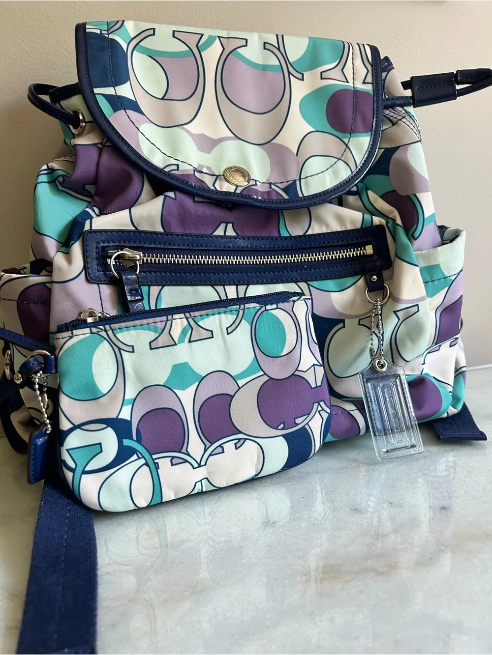 Coach Kyra Scarf Print Nylon Backpack + Matching Wristlet F19279
